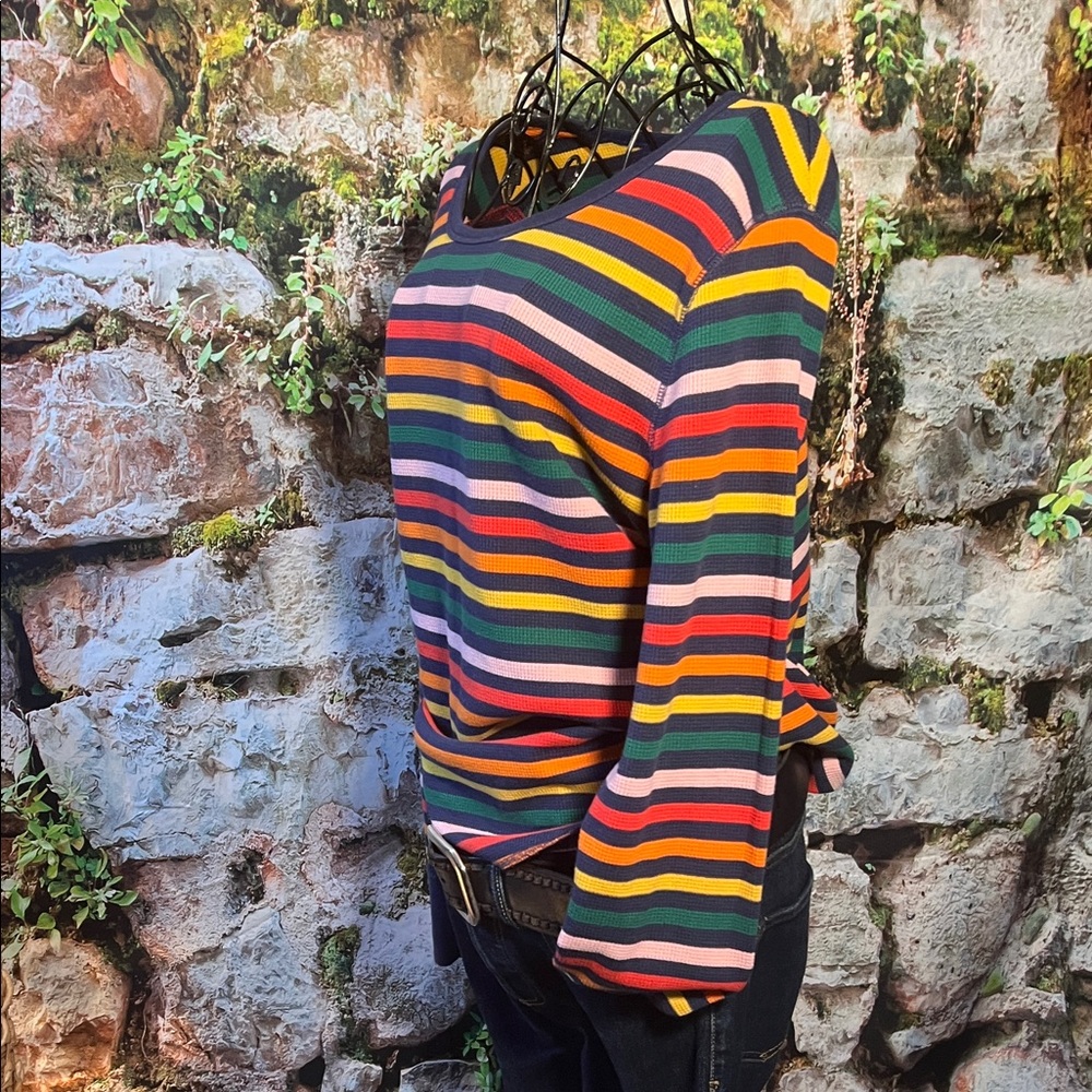 👚 Old Navy Vintage Thermal Waffle Top — Multi Color Striped — Sz XL — NWOT / J - Picture 2 of 5